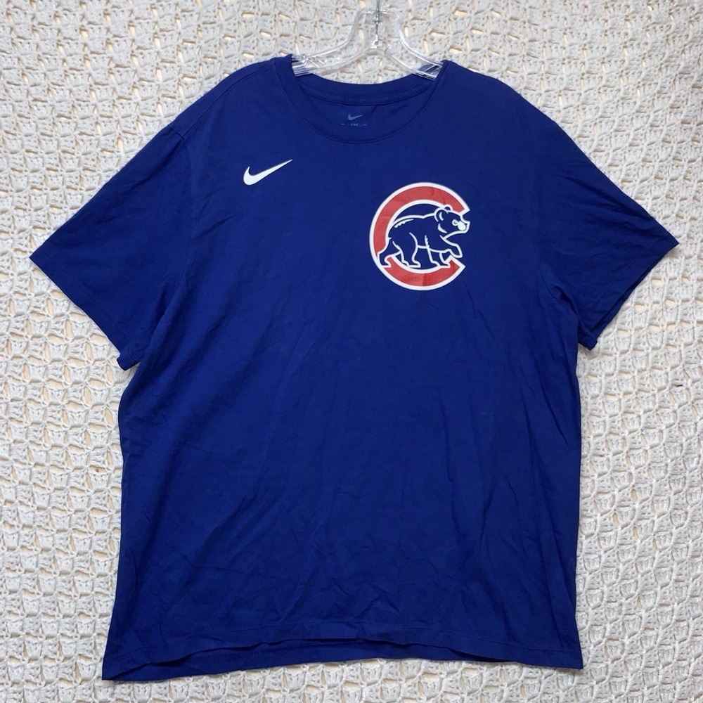 Nike Blue Chicago Cubs Long Sleeve Tee with White Swoosh and Red Accent